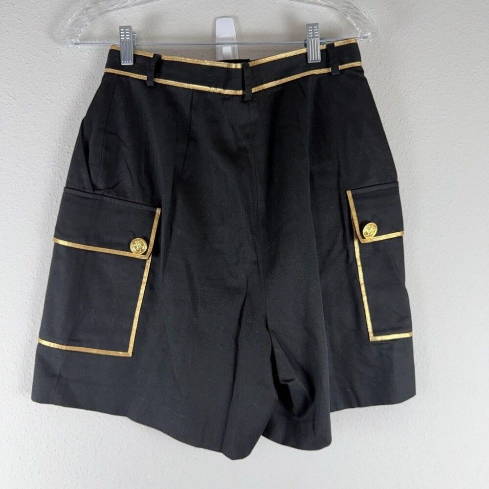 Vintage Black Gold Trim High Waisted Shorts Pleated Sailor Military Cargo Sz 10 - Picture 6 of 8
